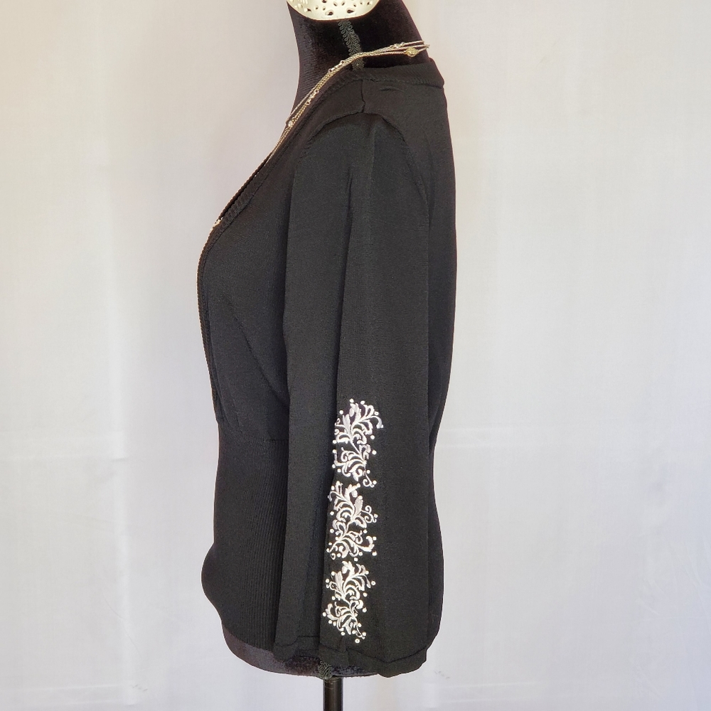 ♡ Vintage Ninety Black High Waist Sweater V-neck Faux Layered Size XL - Picture 4 of 10